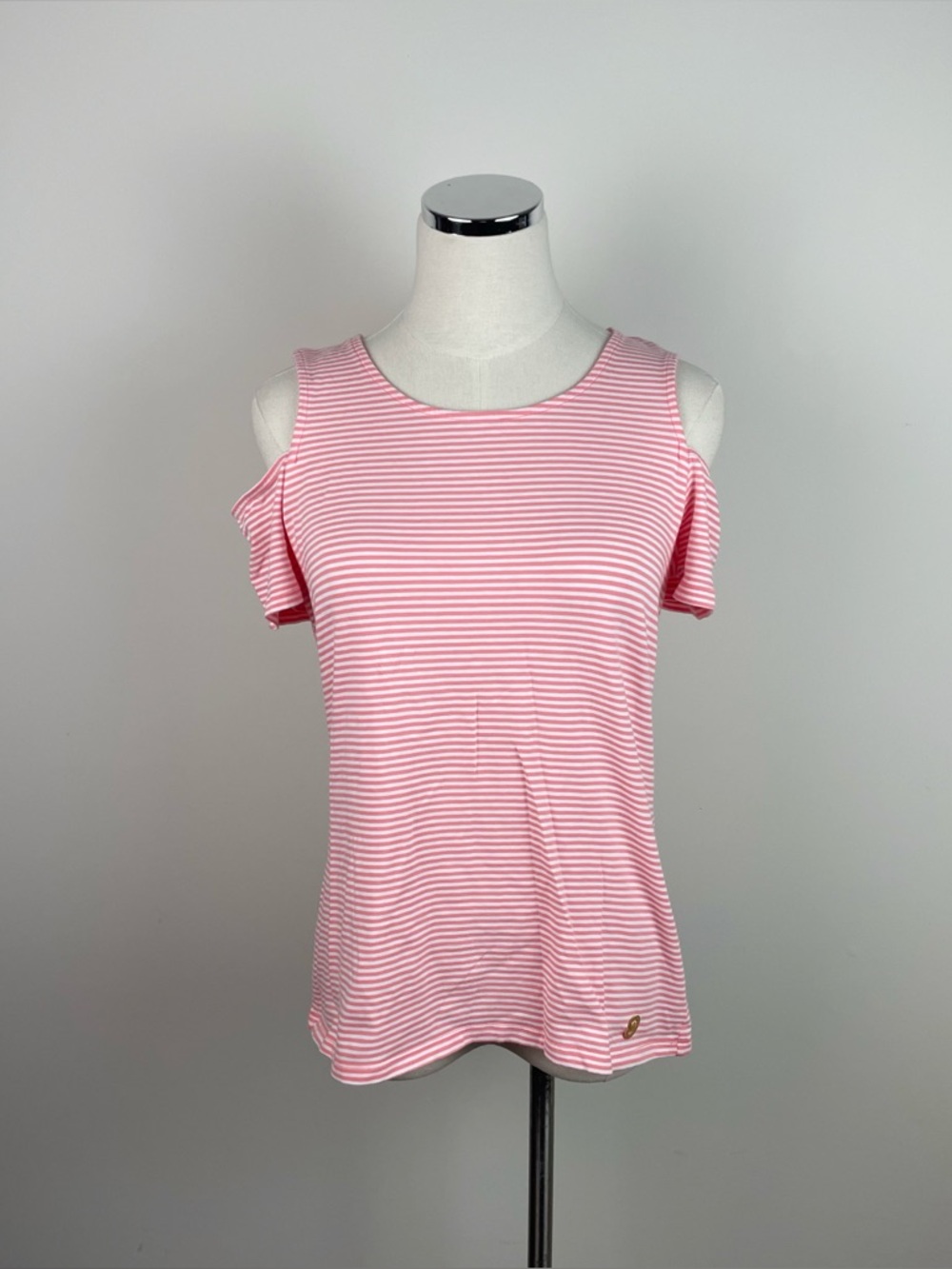 Michael Kors Orange White Stripe Cold Shoulder Short Sleeve Shirt Top Medium
